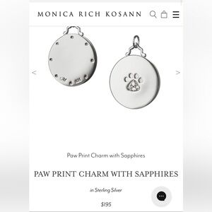 Monica Rich Kosann paw print charm 3/4” sterling silver and white sapphires
